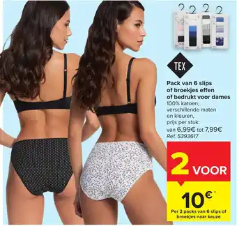 Carrefour Pack van 6 slips of broekjes effen of bedrukt voor dames aanbieding
