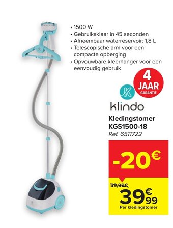 Carrefour Klindo kledingstomer KGS1500-18 aanbieding