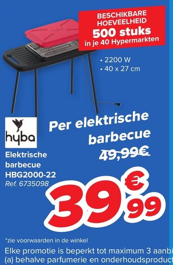 Carrefour Hyba elektrisch barbecue HBG2000-22 aanbieding