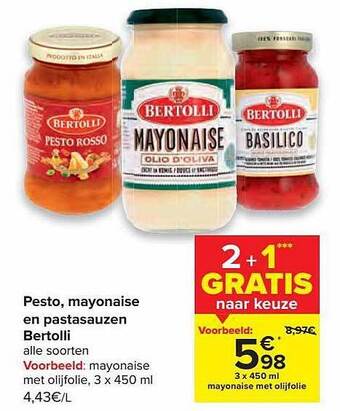 Carrefour Pesto Mayonaise En Pastasauzen Bertolli aanbieding