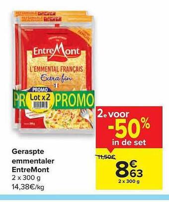 Carrefour Geraspte Emmentaler Entremont aanbieding