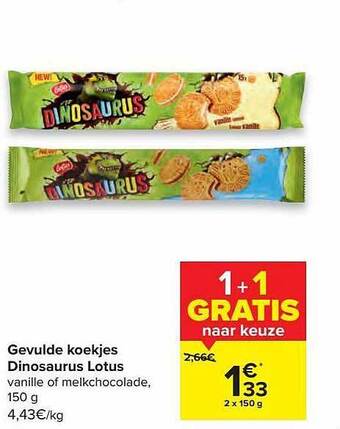 Carrefour Gevulde Koekjes Dinosaurus Lotus aanbieding