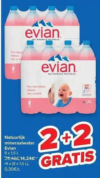 Carrefour Natuurlijk Mineraalwater Evian 2+2 Gratis aanbieding