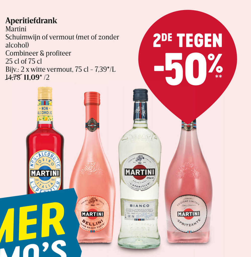 Aperitiefdrank Martini Schuimwijn of Vermout (met of zonder alcohol), 25 cl promotie bij AD Delhaize