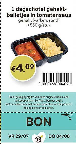 Bon Ap 1 Dagschotel Gehaktballetjes In Tomatensaus aanbieding