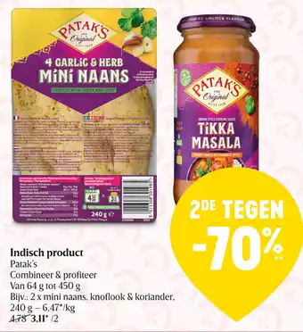 Delhaize Patak's Indisch Product 64g tot 450g, aanbieding