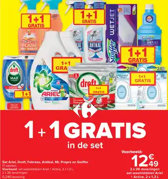 Carrefour Market Set ariel, dreft, febreeze, antikal, mr. propre en swiffer aanbieding
