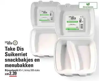 Sligro Take Dis Suikerriet Snackbakjes En Menubakken aanbieding