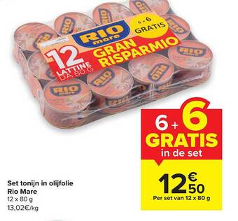 Carrefour Set Tonijn In Olijfolie Rio Mare aanbieding