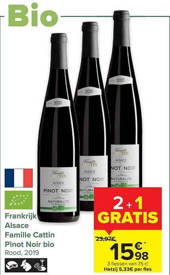 Carrefour Frankrijk Alsace Familie Cattin Pinot Noir Bio aanbieding