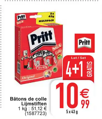 Cora Pritt Batons de colle Lijmstiften, 5 x 43 g, 1587723 aanbieding