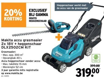 GAMMA Makita Accu Grasmaaier 2x 18V + Heggenschaar DLX2502CM Kit aanbieding