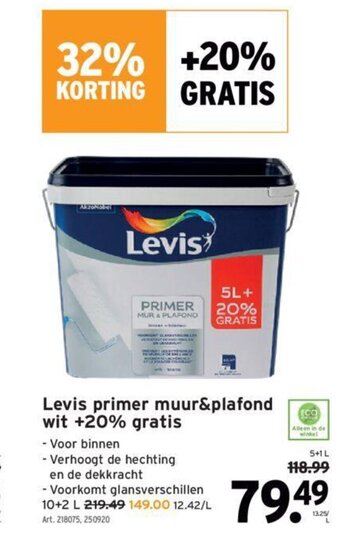 GAMMA Levis Primer Muur&Plafond Wit +20% Gratis aanbieding