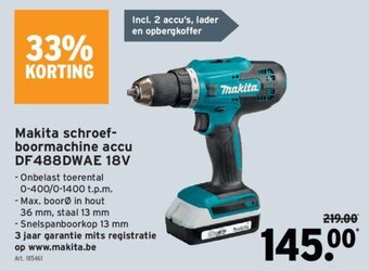 GAMMA Makita Schroefboormachine Accu DF488DWAE 18V aanbieding