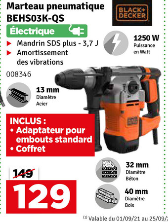 Mr Bricolage Black & Decker Marteau Pneumatique BEHS03K-QS, 008346 aanbieding