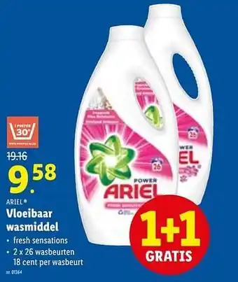 Lidl Ariel Vloeibaar wasmiddel 1+1 Gratis aanbieding