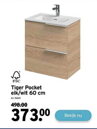 GAMMA Tiger Pocket Eik-wit 60 Cm aanbieding