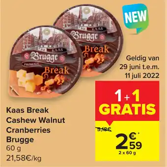 Carrefour Kaas break cashew walnut cranberries brugge 60g aanbieding