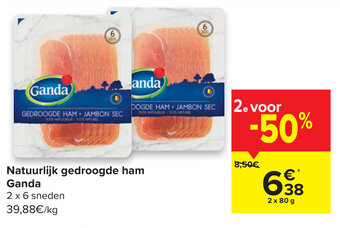 Carrefour Natuurlijk gedroogde ham ganda 2 x 80g aanbieding