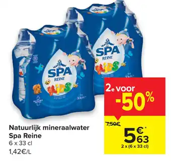 Carrefour Natuurlijk mineraalwater spa reine 6 x 33cl aanbieding