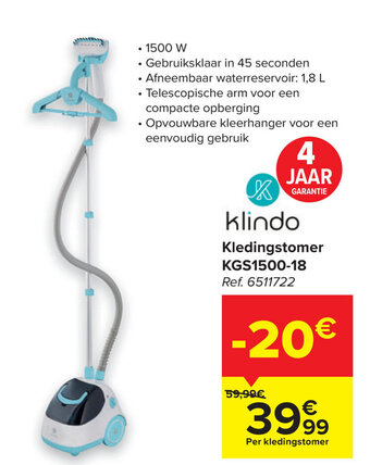Carrefour Klindo kledingstomer KGS1500-18 aanbieding
