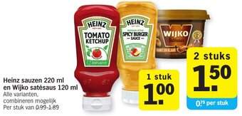 Albert Heijn Heinz sauzen 220ml en Wijko satesaus 120ml aanbieding