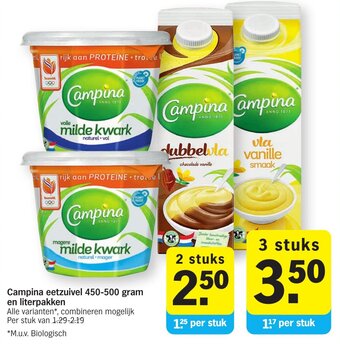 Albert Heijn Campina eetzuivel 450-500 gram en literpakken aanbieding