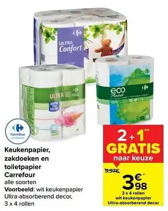 Carrefour Keukenpapier, zakdoeken en toiletpapier carrefour aanbieding