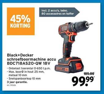 GAMMA Black+decker Schroefboormachine Accu Bdc718as20-qw 18v 45% Korting aanbieding