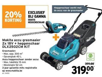 GAMMA Makita Accu Grasmaaier 2x 18v + Heggenschaar Dlx2502cm Kit aanbieding