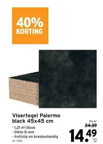 GAMMA Vloertegel Palermo Black 45x45 Cm 40% Korting aanbieding
