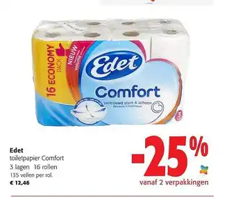 Colruyt Edet Toiletpapier Comfort 3 Lagen 16 Rollen aanbieding