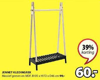 Jysk Jennet Kledingrek Massief Grenen en MDF B105 x H172 x D46cm aanbieding