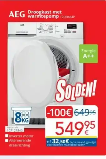 Eldi AEG Droogkast met Warmtepomp T7DBK84P aanbieding