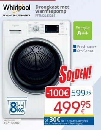 Eldi Whirlpool Droogkast Met Warmtepomp FFTM228X2BS aanbieding