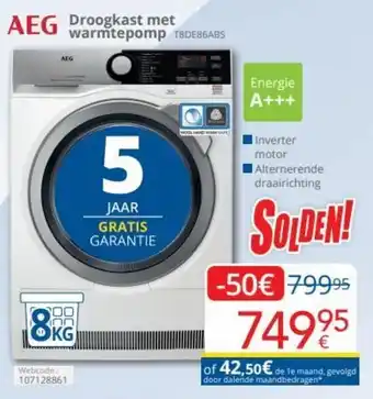 Eldi AEG Droogkast met Warmtepomp T8DE86ABS aanbieding