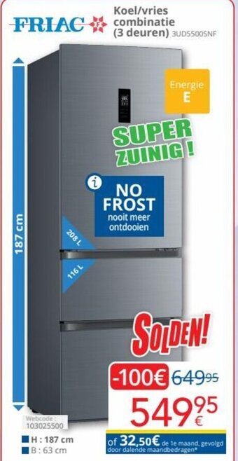 Friac Koel/Vries Combinatie 3 Deuren 3UD5500SNF