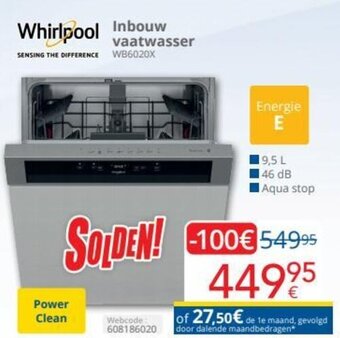 Eldi Whirlpool Inbouw Vaatwasser WB6020X aanbieding