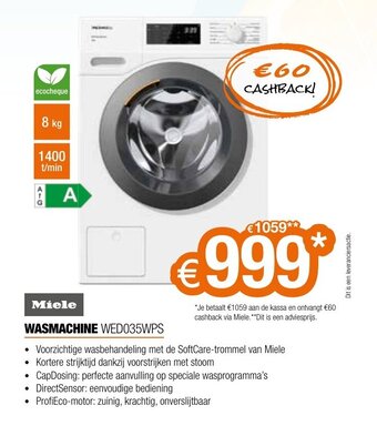 Expert Miele Wasmachine WED035WPS aanbieding