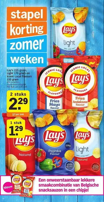 Albert Heijn Lay's 225 Gram, Light 170 Gram En Iconic Local Flavours 150 Gram aanbieding