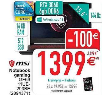 Cora Msi Notebook Gaming aanbieding