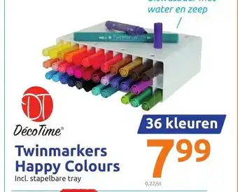 Action Decotime twinmarkers happy colours aanbieding