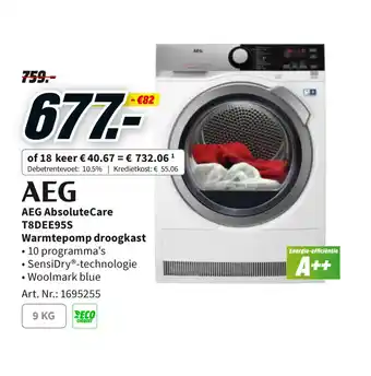 MediaMarkt AEG AbsoluteCare T8DEE95S Warmtepomp droogkast aanbieding