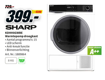 MediaMarkt Sharp KDHH8GWBE Warmtepomp droogkast aanbieding