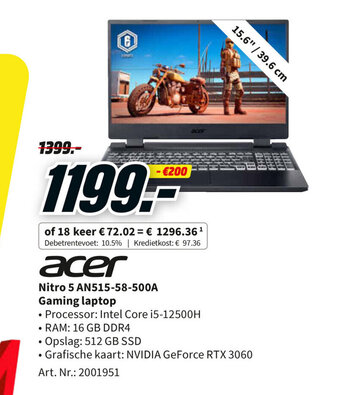 MediaMarkt Acer Nitro 5 AN515-58-500A Gaming laptop aanbieding