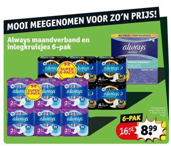 Kruidvat Always maandverband en inlegkruisjes 6-pak aanbieding