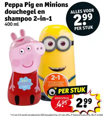 Kruidvat Peppa Pig en Minions douchegel en shampoo 2-in-1 400 ml aanbieding