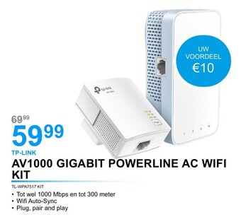AUVA TP-Link AV1000 Gigabit Powerline AC Wifi Kit aanbieding