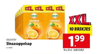 Lidl Solevita sinaasappelsap 10 x 25cl aanbieding