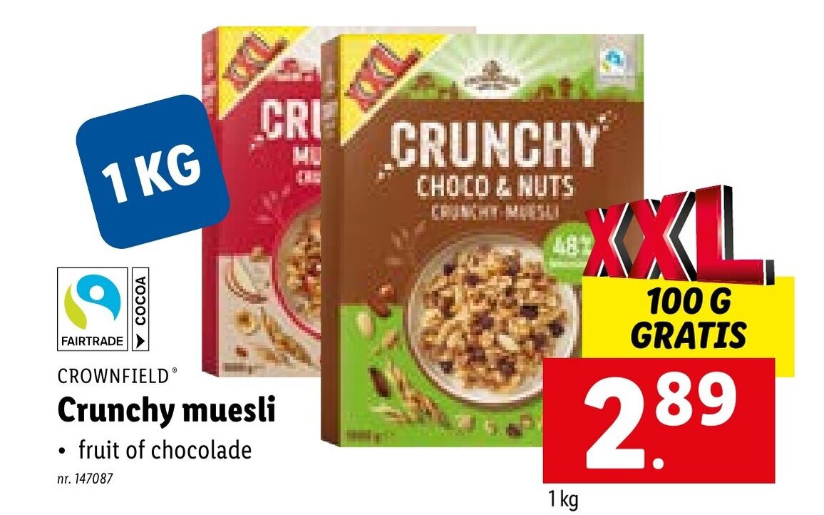 Crownfield crunchy muesli promotie bij Lidl